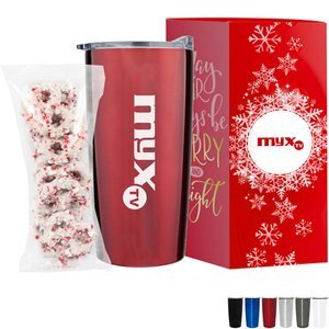 White Chocolate Pretzels with Crushed Peppermint in Vacuum Sealed Wall Tumbler Gift Box Sets 20 oz.