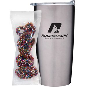 Milk Chocolate Sprinkled Pretzels in Vacuum Sealed Wall Tumbler Gift Set 20 oz.