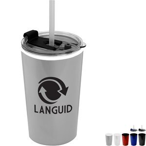 Sentinel Metallic Tumbler w/ Flip Lid and Straw, 14oz.