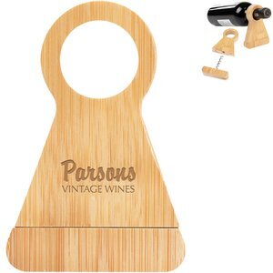 Bamboo Wine Bottle Stand w/ Corkscrew