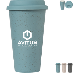 Equator Double Wall Ceramic Tumbler with Silicone Lid, 9oz.