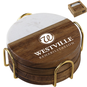 Acacia Wood & Marble Coaster Set