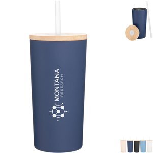 Wren Powder Coated Double Wall Stainless Tumbler w/ Straw, 16.9oz.
