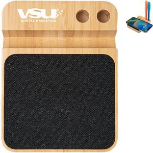 Bamboo 10W Wireless Charger w/ Pen Holder