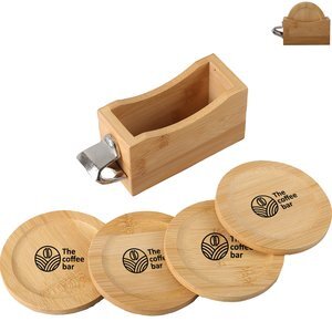 Bamboo Coaster Set w/ Bottle Opener