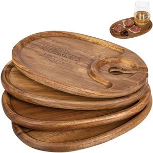Toscana Wine Appetizer 4 Acacia Wood Plate Set