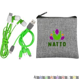 Recycled Pouch, Colorful Type C Earbuds & Charging Cable Kit