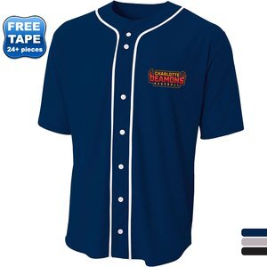 A4® Short Sleeve Poly/Spandex Full-Button Unisex Baseball Top