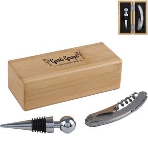 Bamboo Wine Opener Set w/ Magnetic Closure