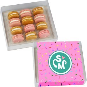 Champagne & Strawberries Macaron Box, 12 Pack
