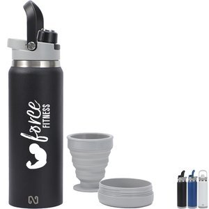 NAYAD® Crusade Stainless Steel Double Wall Bottle w/ Foldable Handle & Hidden Cup, 28oz.
