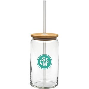 Soda Can Glass with Bamboo Lid, 16 oz.