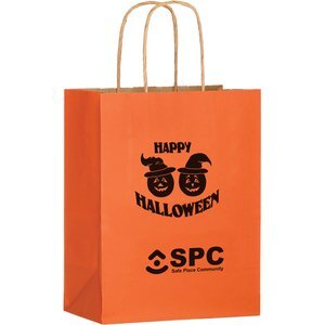Matte Color Twisted Paper Handle Shopper with Pumpkins Design, 8" x 10"