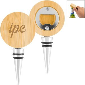 Bamboo Wine Stopper w/ Bottle Opener