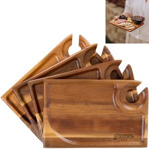 Rectangle Acacia Wood Wine Appetizer Plates, Set of Four