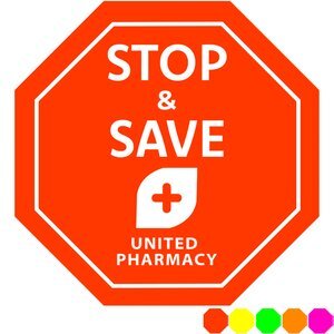 Stop Sign Shape Custom Sticker - Neon, 2-1/4"