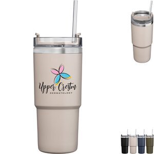 Rime Recycled Stainless Steel Double Wall Leakproof Straw Tumbler, 25 oz.