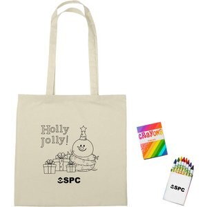 Holiday Canvas Coloring Tote Bag & Crayon Set