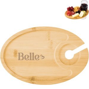 Wine & Dine Recessed Bamboo Tray w/ Wine Glass Holder