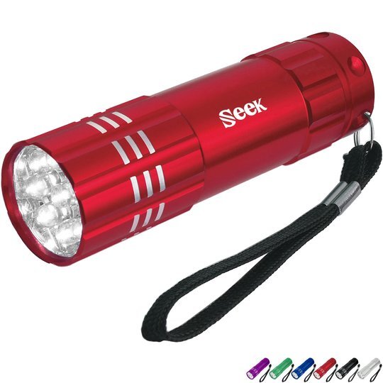 Aluminum 9 LED Flashlight with Strap Foremost Promotions