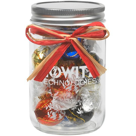 Raffia Bow Glass Mason Jar with Lindt® Truffles, 12oz. Promotions Now