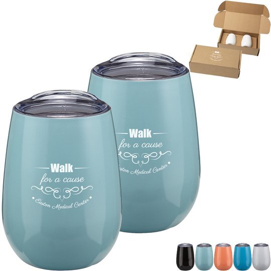 Stainless Steel Stemless Wine Glasses Gift Box Set, 10 oz. | Promotions Now