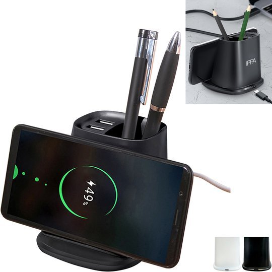 AllPurpose Wireless Charger Pen Holder w/Dual USB Output Ports