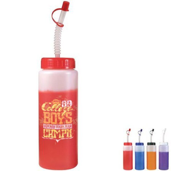 Mood Sports Bottle w/ Flexible Straw, 32oz. w/ Full Color Imprint