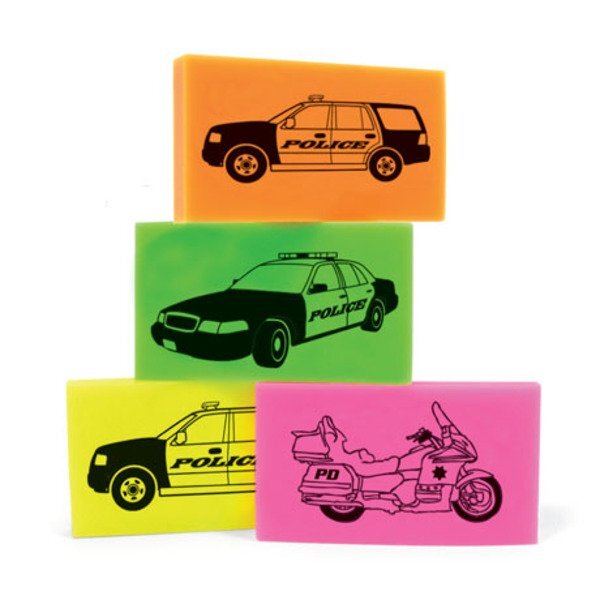 Police Vehicle Erasers, Assorted Stock