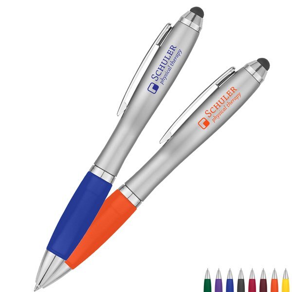 Satin Retractable Stylus Silver Barrel Pen