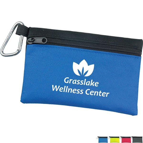 Two-tone Polyester Zip Pouch with Carabiner