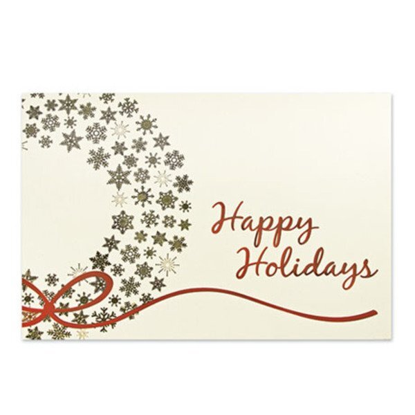 Happy Holidays Gold Snowflakes Wreath Holiday Greeting Card