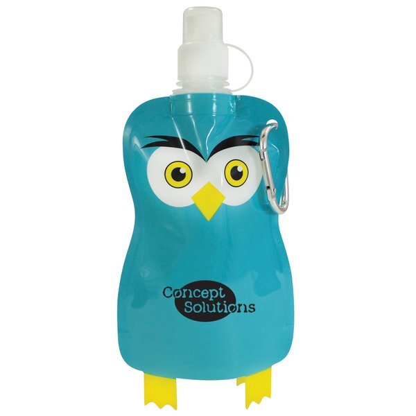 Paws N Claws Flat Water Bottle, 12oz. - Owl