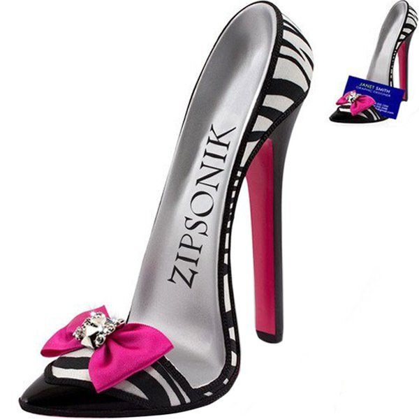 High Heel Shoe Phone Stand - Pink Bow Zebra