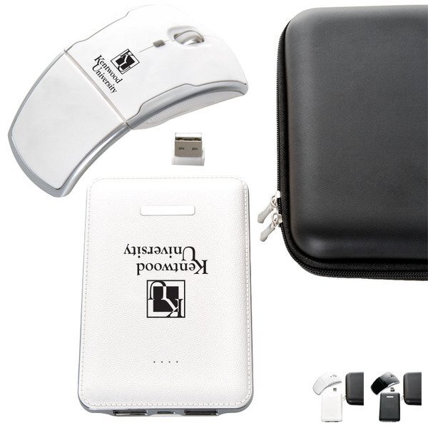 Faux Leather Power Bank and Wireless Mouse Gift Set, 5000mAh