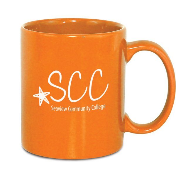 Classic C-Shaped Handle Ceramic Mug, 11oz. - Orange & Lime