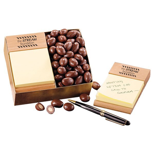 Beech Wood Post-It® Note Holder with Chocolate Covered Almonds