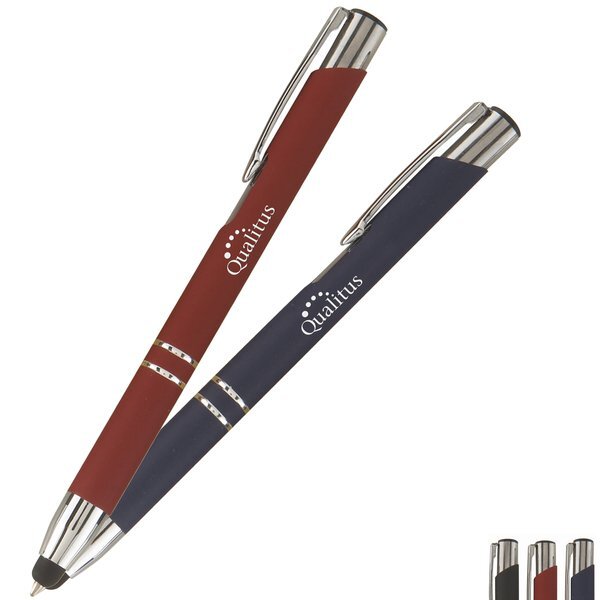 Tres-Chic Click Action Soft Coated Ballpoint Stylus Pen w/ Chrome Accents