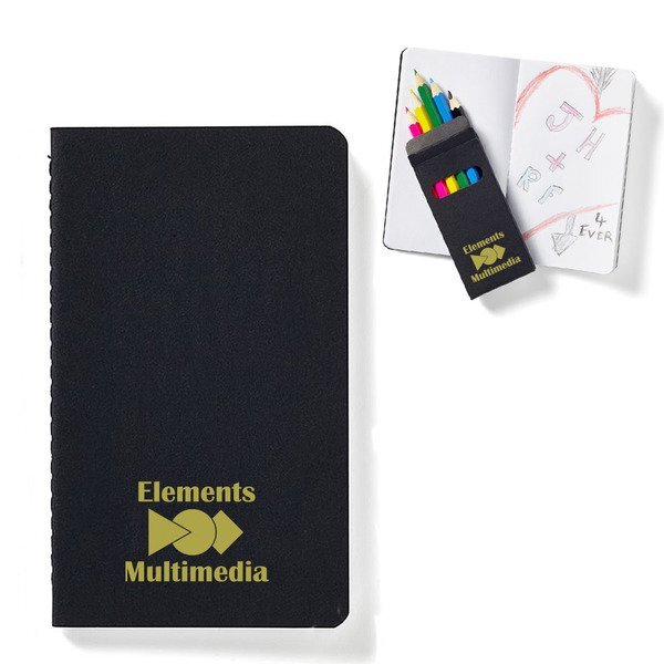Black Mini Notebook & 6-Piece Color Pencil Set