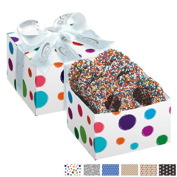 Chocolate Covered Pretzel Gift Box, Rainbow Nonpareil Sprinkles