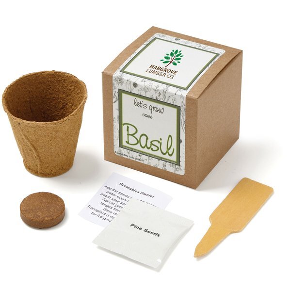 Basil Growables Planter in Kraft Gift Box w/ Label