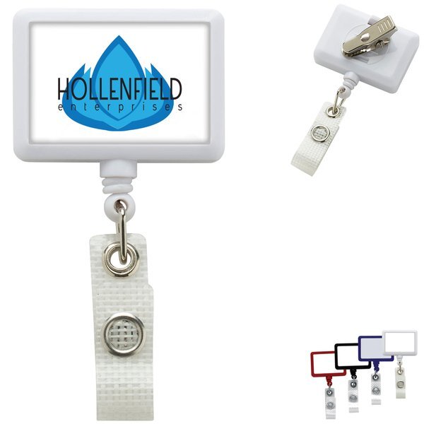 Jumbo Rectangle Retractable Badgeholder, Alligator Clip w/Antimicrobial Additive