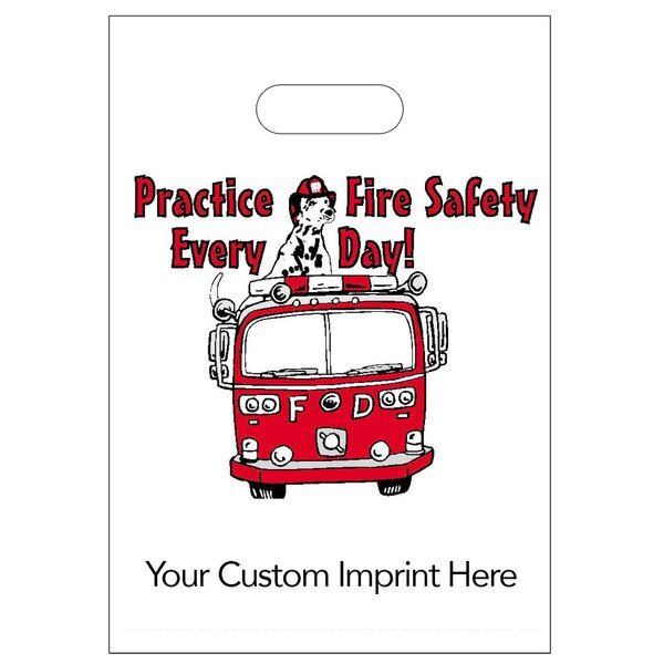 Digital Full Color Die Cut Plastic Bag w/ Practice Fire Safety Every Day Design, 9" x 13"