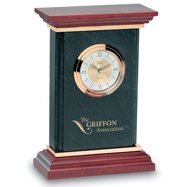 Quantum Marble & Wood Desk Clock, 9"
