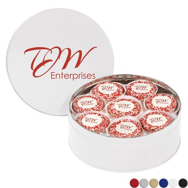 Chocolate Covered Oreos® w/ Corporate Color™ Nonpareils in Large Tin