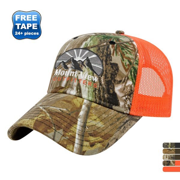 Camo Constructed Cap with Solid Color Mesh Back