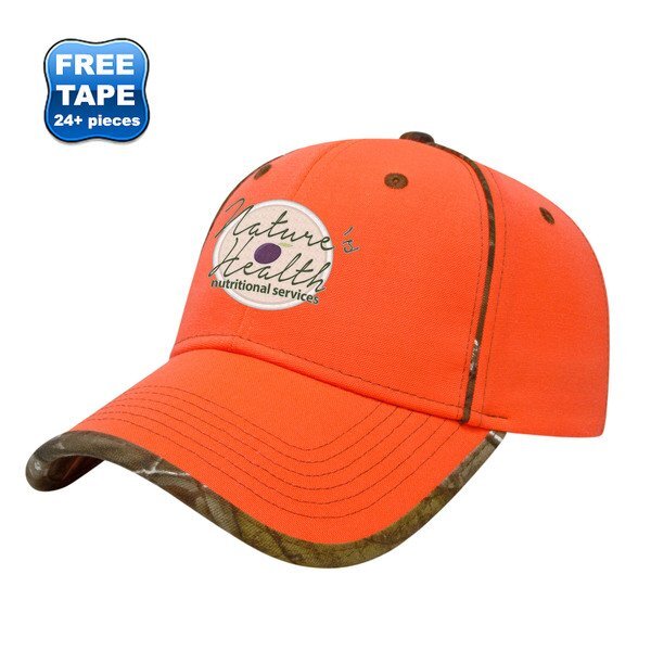 Blaze Orange Constructed Cap with Camo Piping and Contast Stitching