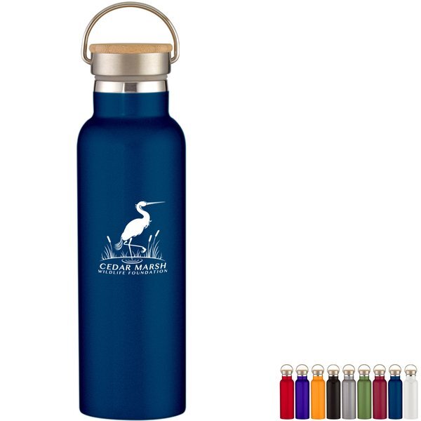 Liberty Stainless Steel Vacuum Insulated Bottle w/ Wood Lid, 21oz.