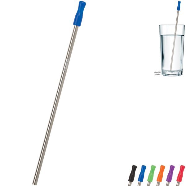 Stainless Steel Straw w/ Colored Tip & Cleaning Brush