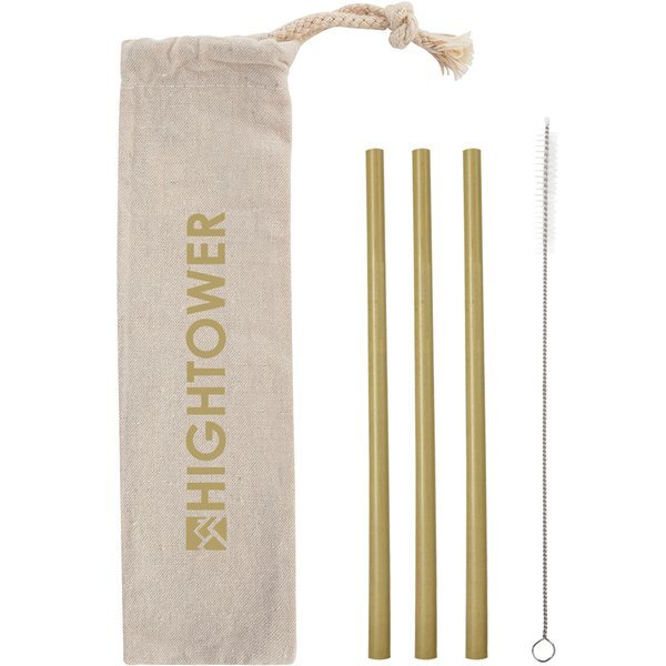 Three-Pack Bamboo Straw Kit in Cotton Pouch